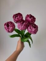 Тюльпани піоновидні темно малинові 40 см - Зображення 3