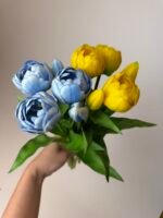 Тюльпани  блакитні піоновидні 3+2 30см. - Зображення 4