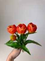 Тюльпани  помаранчеві піоновидні 3+2 30см. - Зображення 2